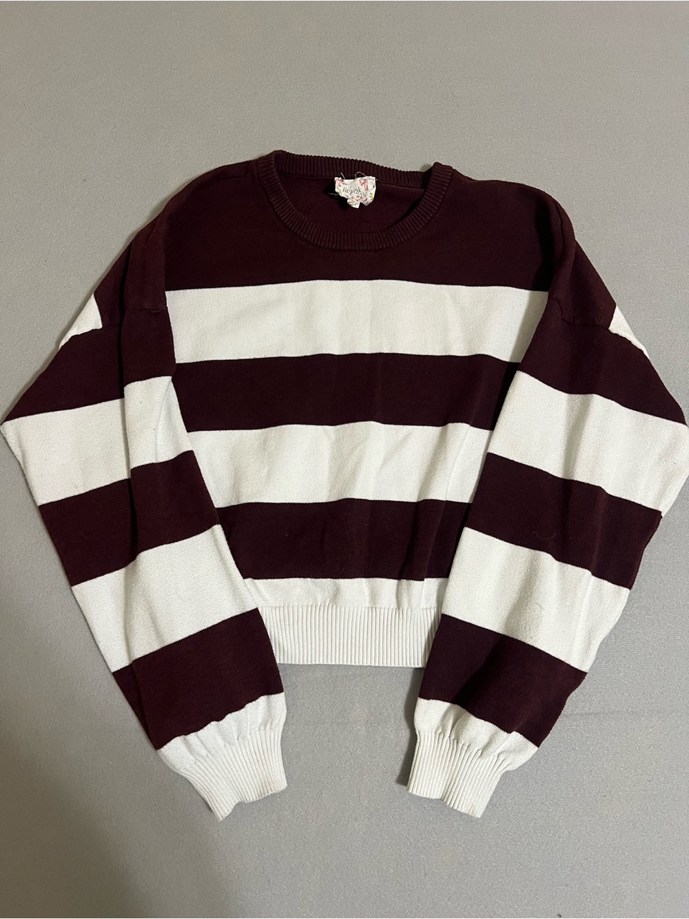 Pink Republic Striped Crewneck Sweater - Maroon and White cropped